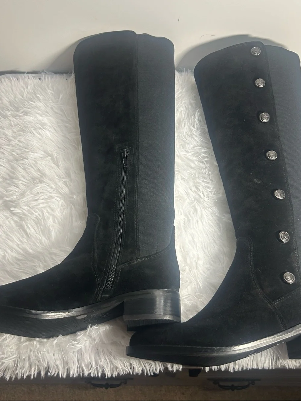Vince Camuto Black Over-the-Knee Button Detail Boots